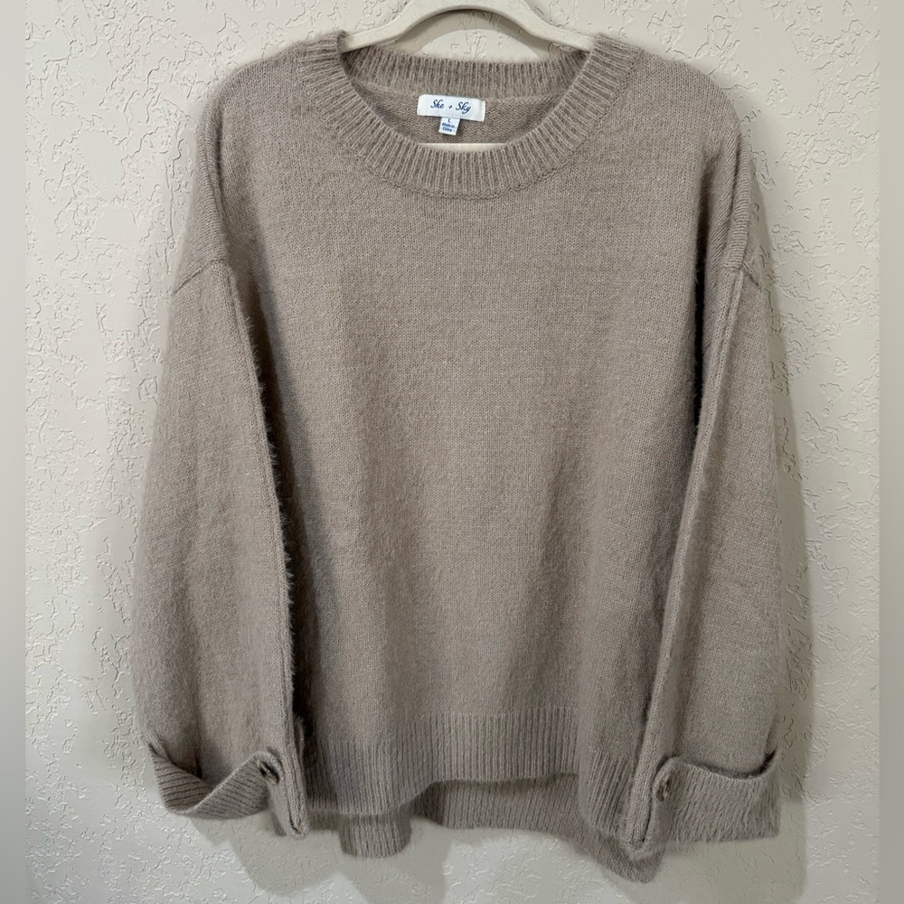 She + Sky Large Cream/Beige Oversized Hi Low Sweater
